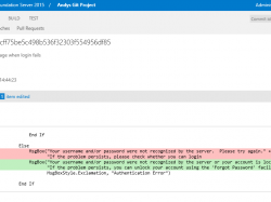 Screenshot showing an SVN diff in Visual Studio Online