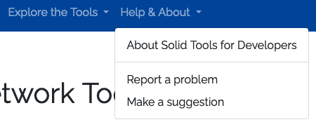 Screenshot showing the Solid Tools for Developers Help & About menu
