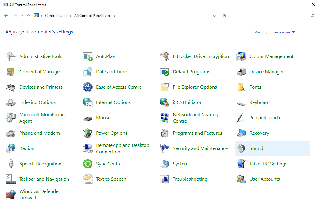 Screenshot of the Windows Control Panel in Windows 11 and Windows Server 2022 in icons view