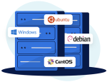 Fasthosts VPS graphic showing some common Linux distributions